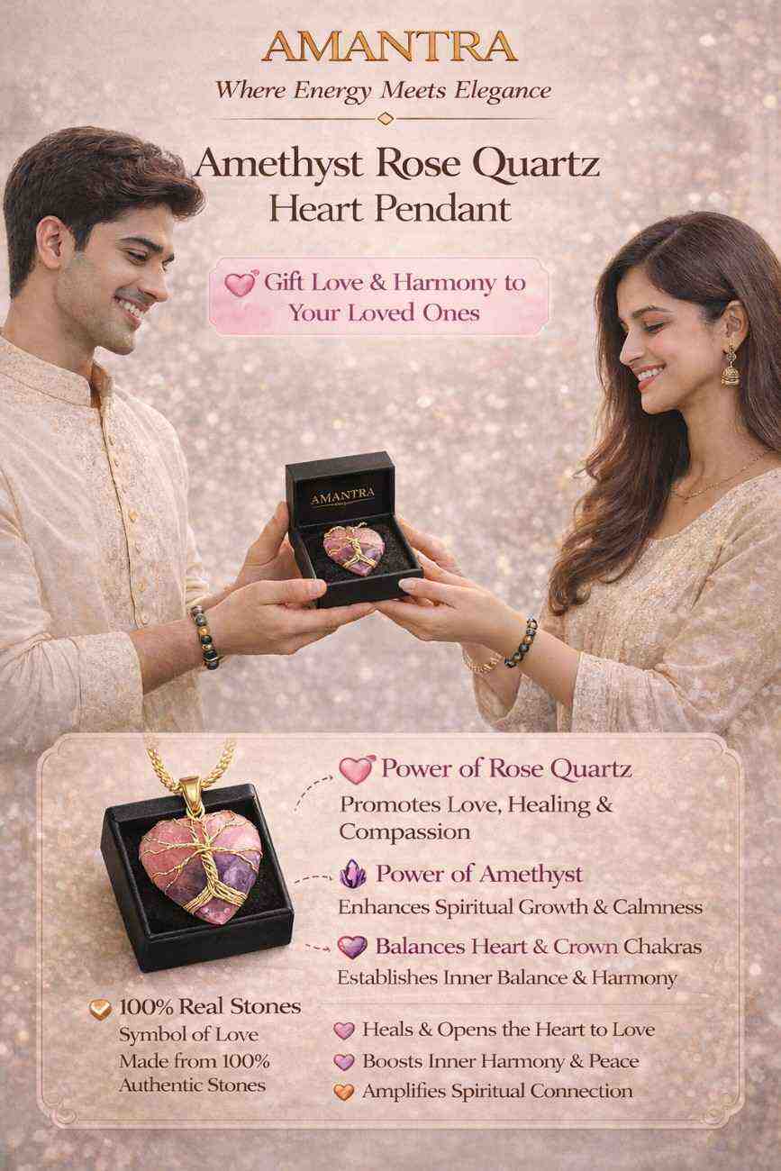 Amantra Amethyst Rose Quartz Heart Pendant