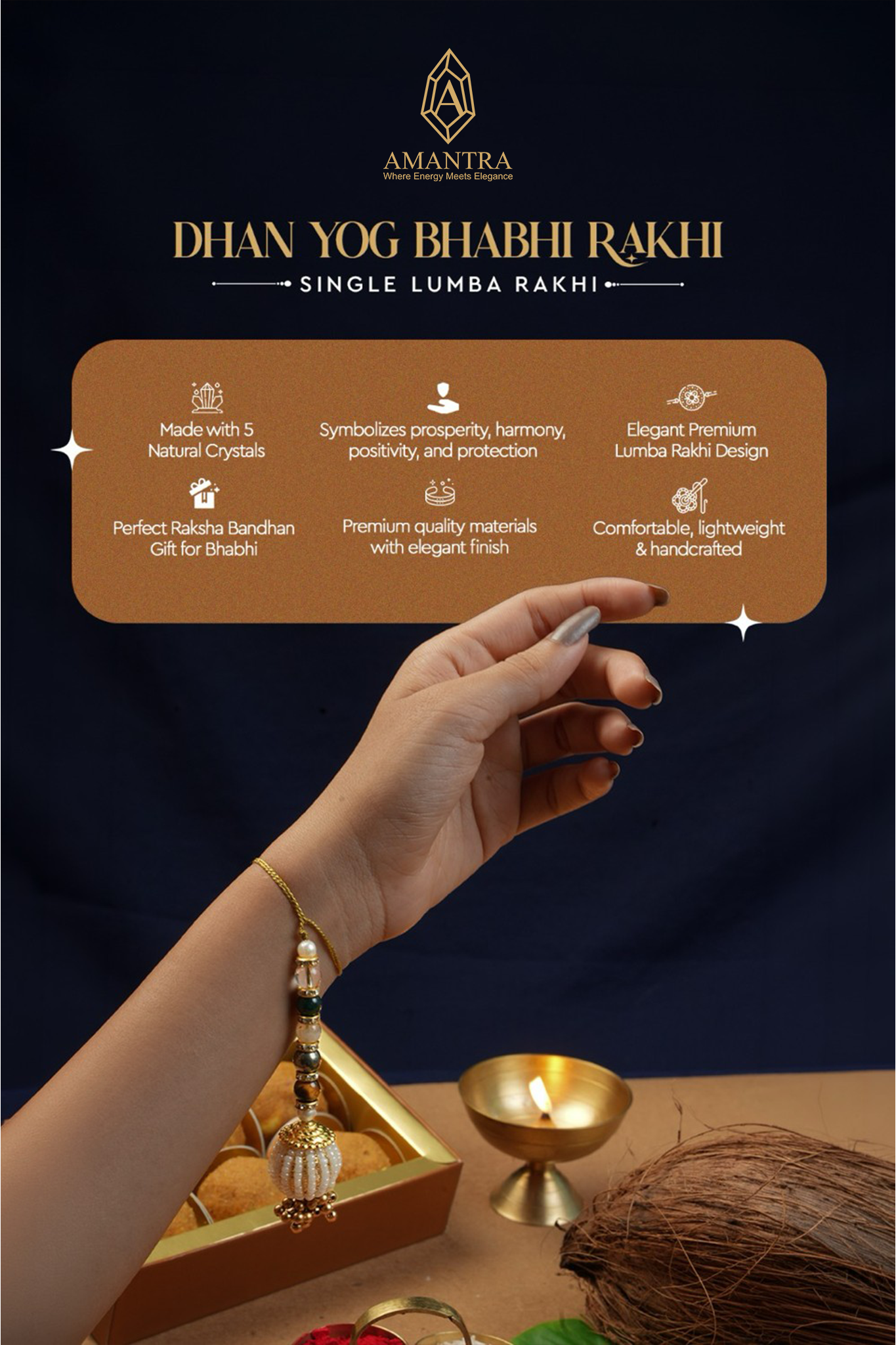 Amantra Dhan Yog Bhabhi Rakhi (Single Lumba Rakhi) (1 Pic)