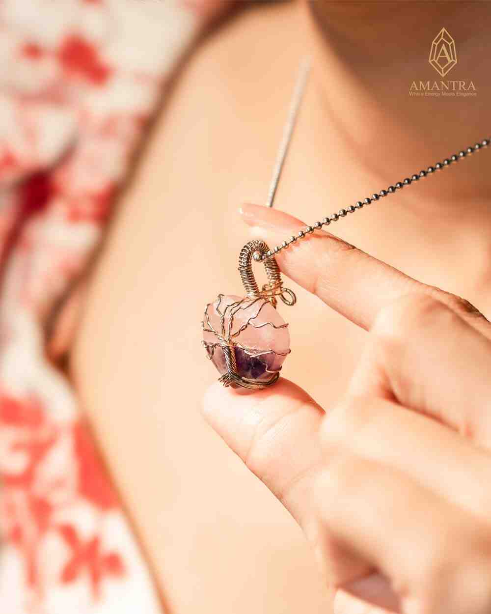 Amantra Amethyst Rose Quartz Heart Pendant