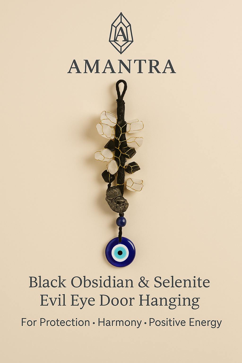 Black Obsidian & Selenite Evil Eye Door Hanging