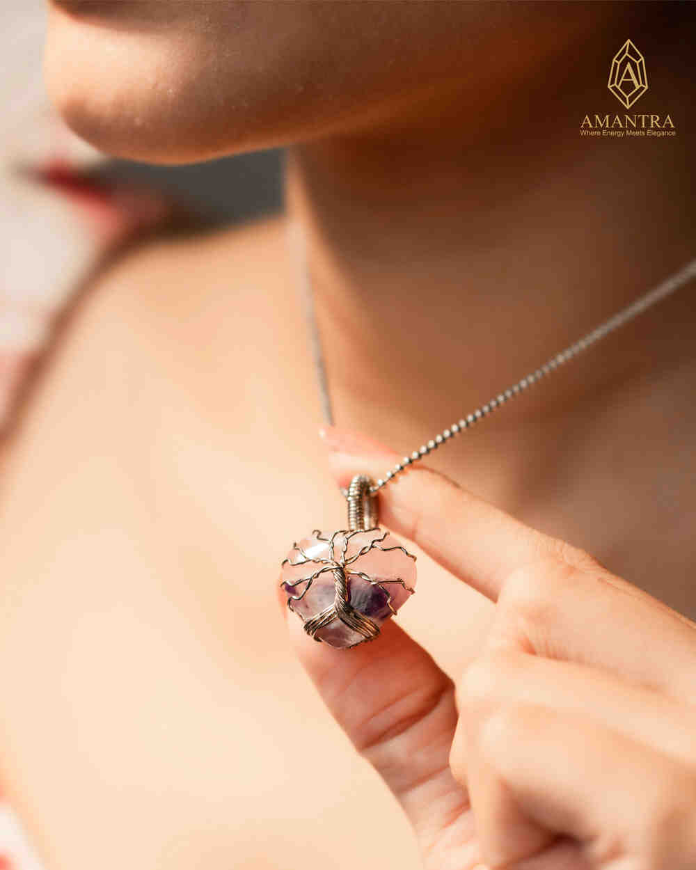 Amantra Amethyst Rose Quartz Heart Pendant
