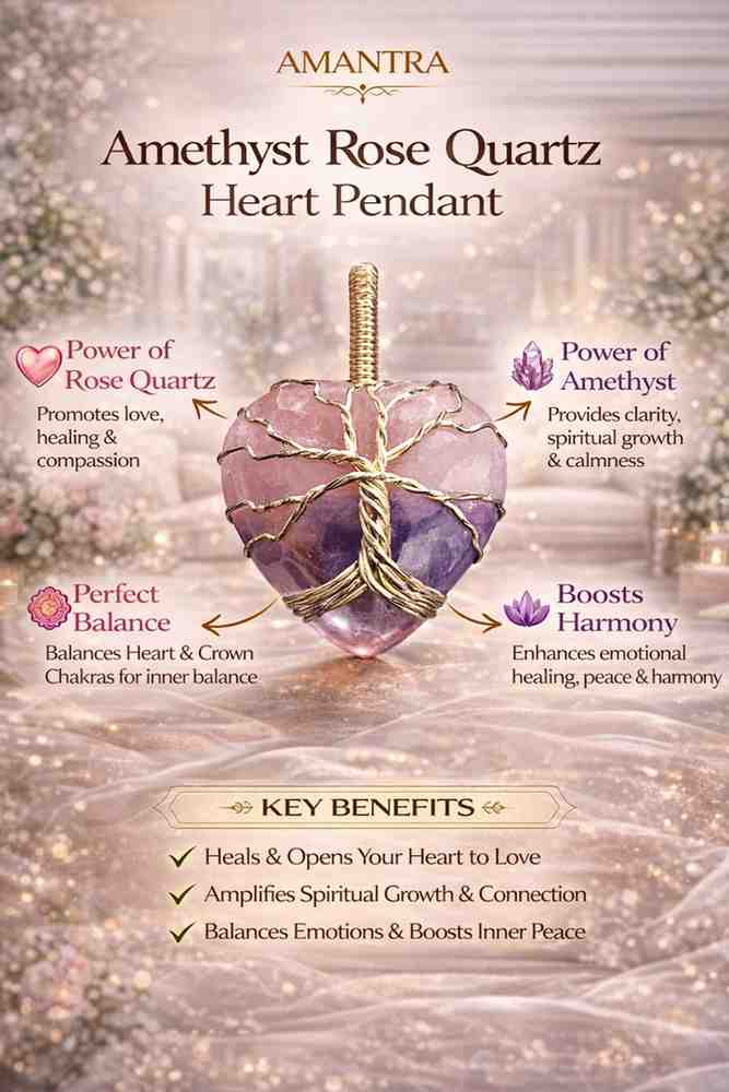 Amantra Amethyst Rose Quartz Heart Pendant