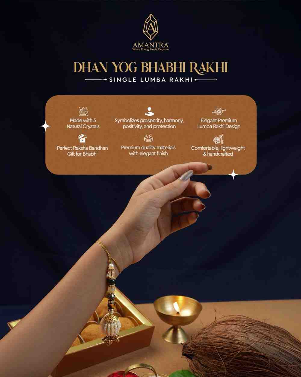 Amantra Dhan Yog Bhabhi Rakhi (Single Lumba Rakhi) (1 Pic)
