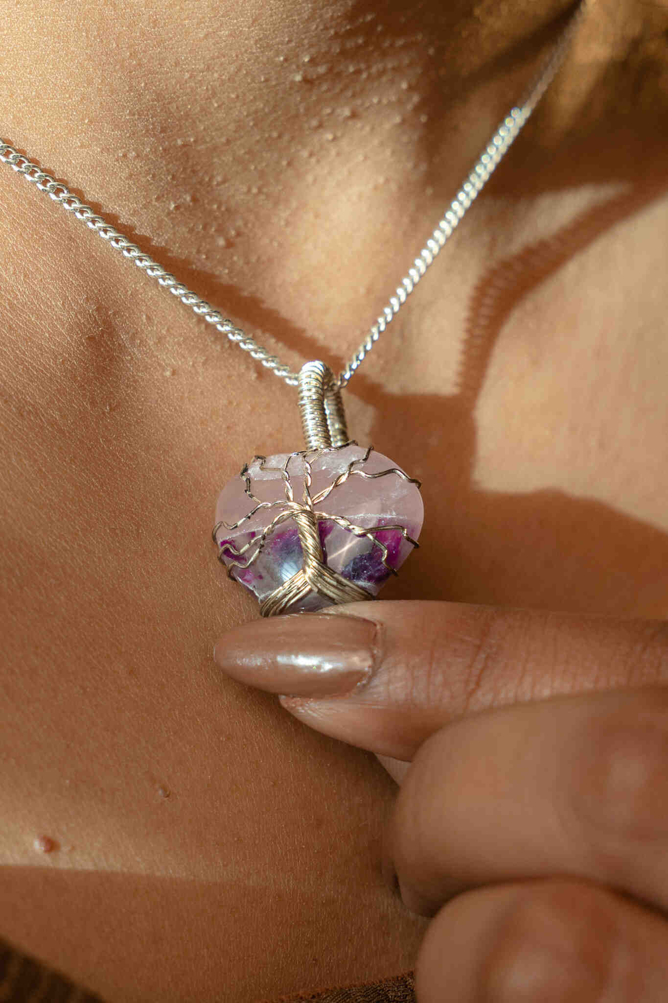 Amantra Amethyst Rose Quartz Heart Pendant